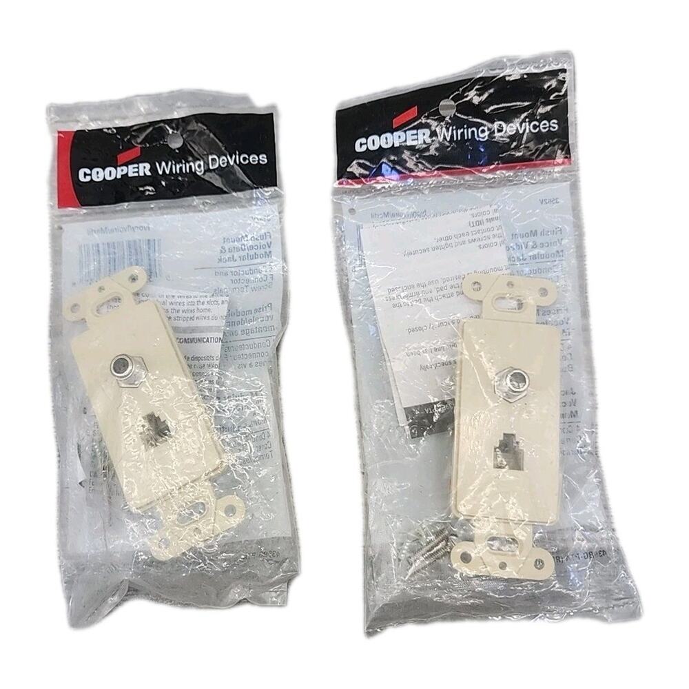 Cooper 3562V Ivory Comb. Coax Jack and Four Wire Telephone Jack Decorator LotOf2